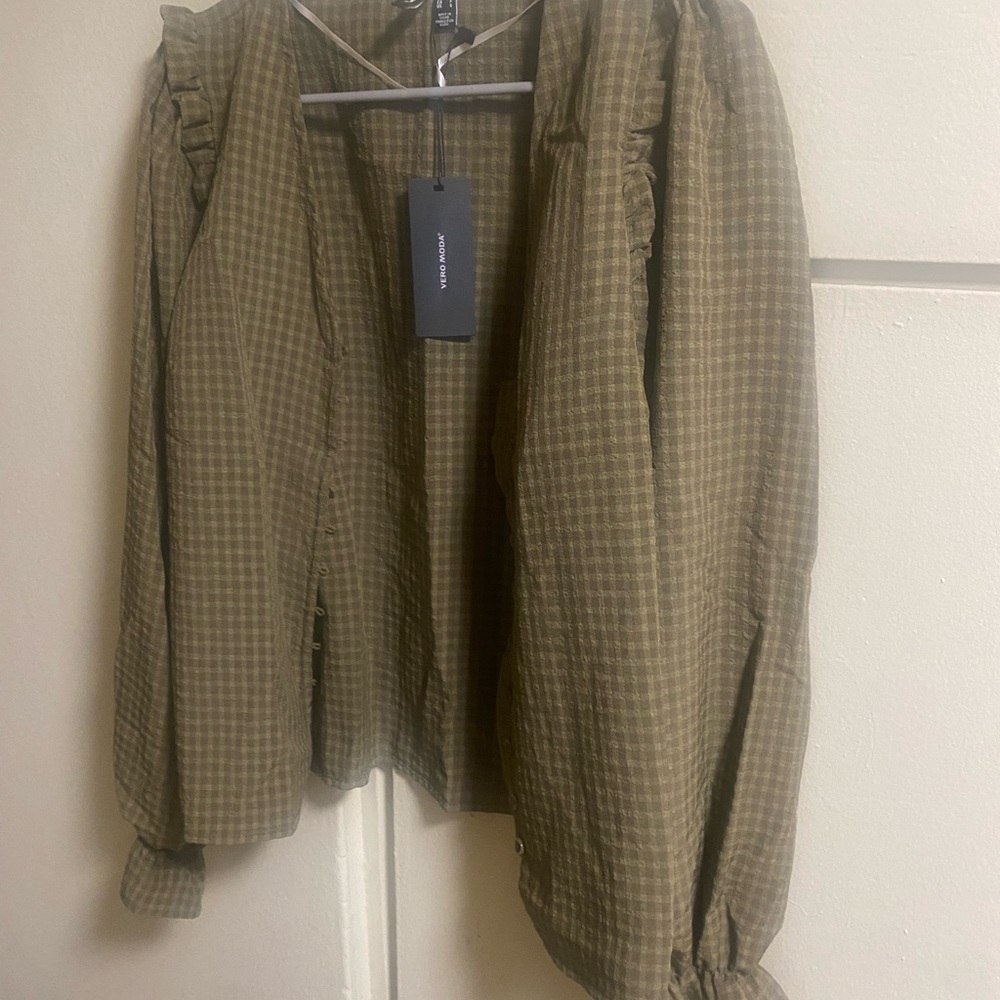 Vero Moda Khaki Checkered Button Down Shirt